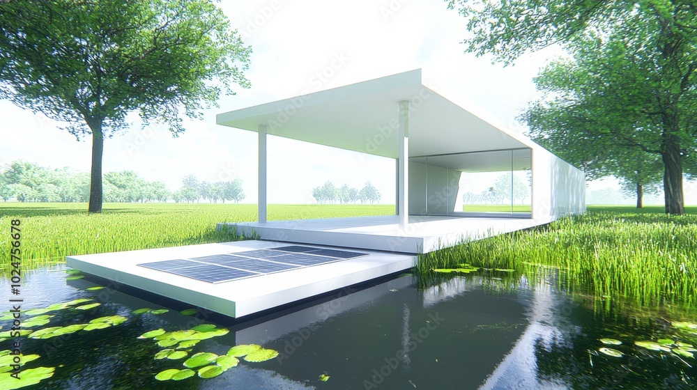 Poster modern architecture in nature with reflections