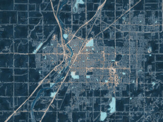 Painterly Style City Map of Idaho Falls  Idaho, USA in a Blue Color Scheme.