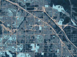 Painterly Style City Map of Indio  California, USA in a Blue Color Scheme.