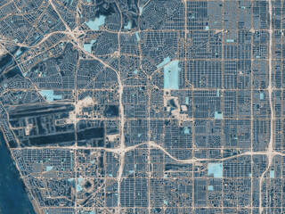 Painterly Style City Map of Inglewood California, USA in a Blue Color Scheme.