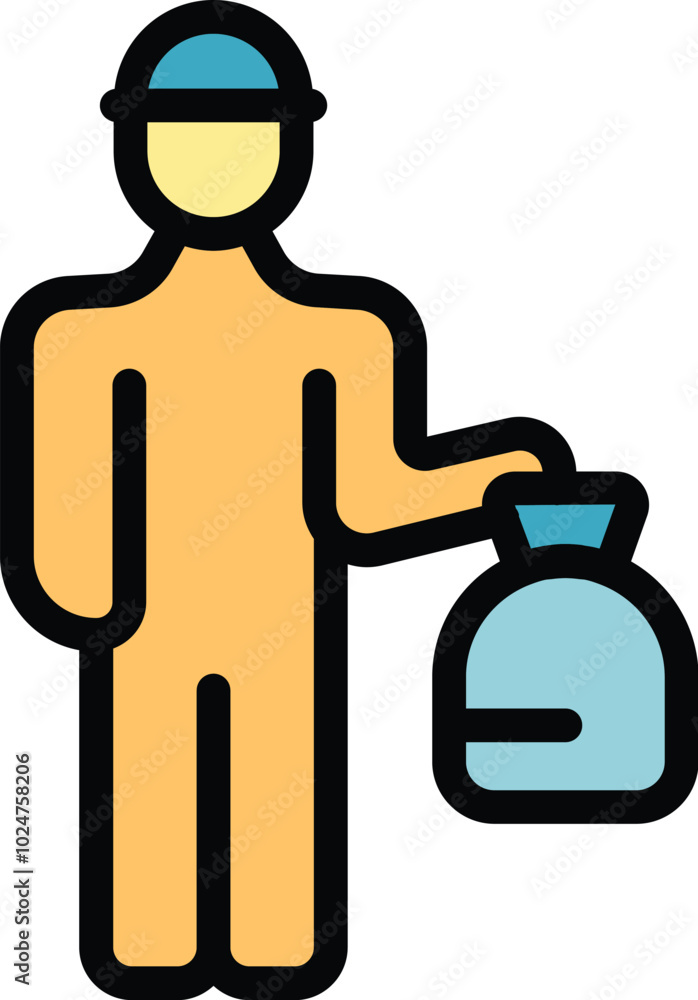 Poster simple icon of a garbage man holding a trash bag filled with garbage
