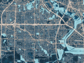 Obraz premium Painterly Style City Map of Irving Texas, USA in a Blue Color Scheme.
