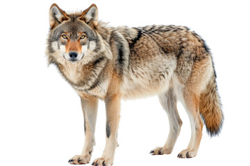 Fototapeta premium Majestic grey wolf on transparent background: wild dog with powerful posture.