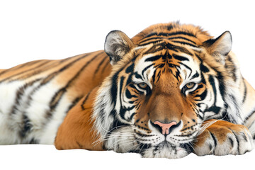 Obraz premium Majestic tiger on transparent background: wild cat with bright orange and black stripes.