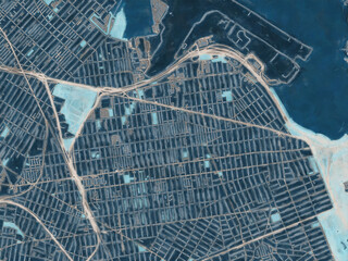 Painterly Style City Map of Jackson Heights  New York, USA in a Blue Color Scheme.