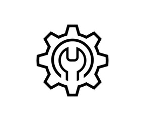 Maintenance tools with wrench, gear symbol icon. Wrench and gear cogwheel icon. Service tool symbol, assembly, repair instrument  illustration on transparent background PNG.
