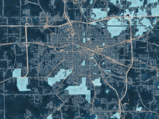 Painterly Style City Map of Jackson Michigan, USA in a Blue Color Scheme.