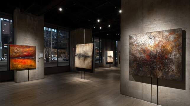 Abstract art gallery exhibition display for contemporary art enthusiasts