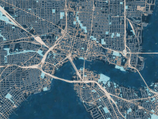 Obraz premium Painterly Style City Map of Jacksonville Center Florida, USA in a Blue Color Scheme.