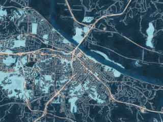 Painterly Style City Map of Jefferson City Missouri, USA in a Blue Color Scheme.