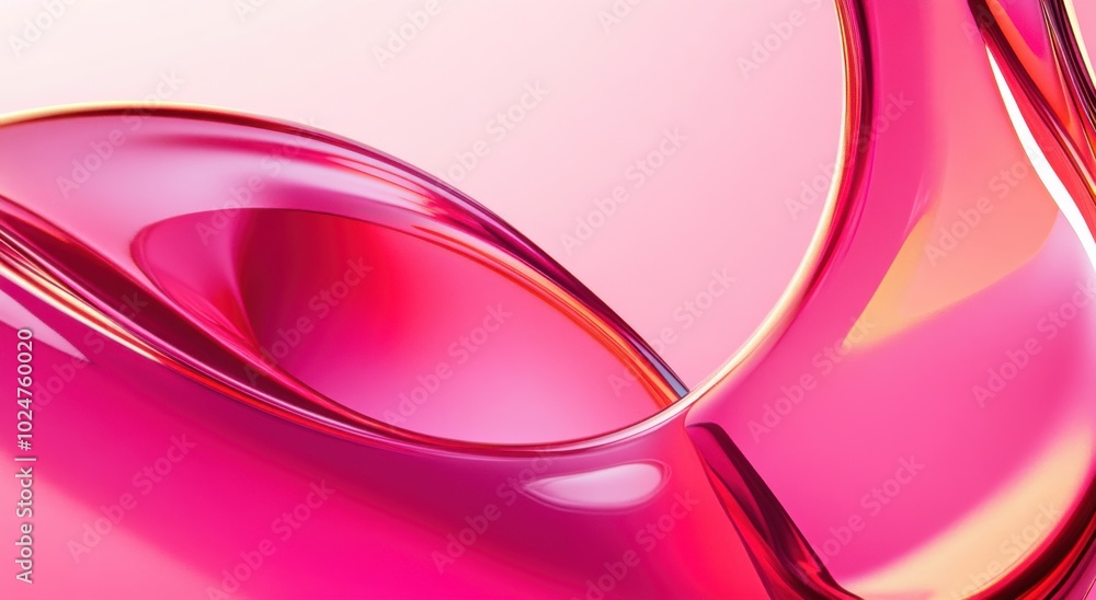 Poster abstract pink background with curved glass shape and fluid lines. bright-colored wallpaper for prese