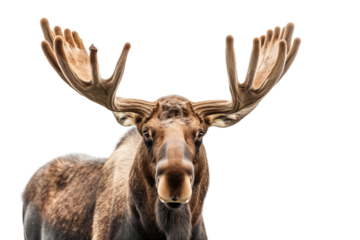 Majestic moose on transparent background: big deer with antlers.