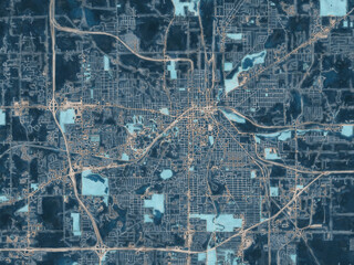 Painterly Style City Map of Kalamazoo Michigan, USA in a Blue Color Scheme.