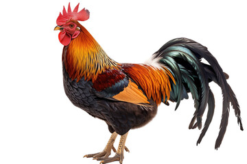 Colorful Rooster on a transparent background: A Farm Animal with a Red Comb and Tail Feathers.