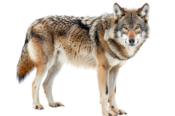 Obraz premium Majestic grey wolf on transparent background: wild dog with powerful posture.