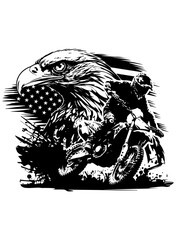 US Eagle Dirt Biker Motocross | Motocross Sports | US Eagle | Extreme Rides | Wild Animal | US Flag | Eagle Predator | Dirt Biker | Original Illustration | Vector and Clipart | Cutfile and Stencil