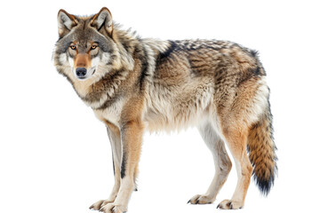 Fototapeta premium Majestic grey wolf on transparent background: wild dog with powerful posture.