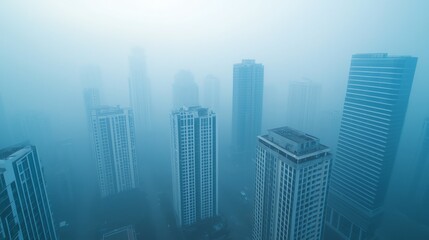 Obraz premium Skyscrapers shrouded in fog, creating a mysterious urban landscape.