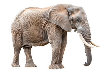 Fototapeta premium African Elephant on a transparent background: A Large Mammal with Gray Skin and Tusks.