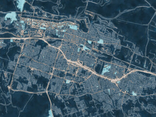 Painterly Style City Map of Killeen Texas, USA in a Blue Color Scheme.