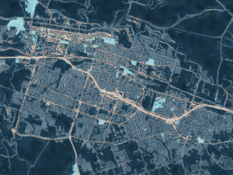 Painterly Style City Map of Killeen Texas, USA in a Blue Color Scheme.