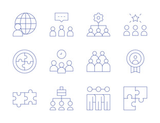Teamwork icons. Thin Line style, editable stroke. team work, work, world, crowd, idea, puzzle, teamwork, network