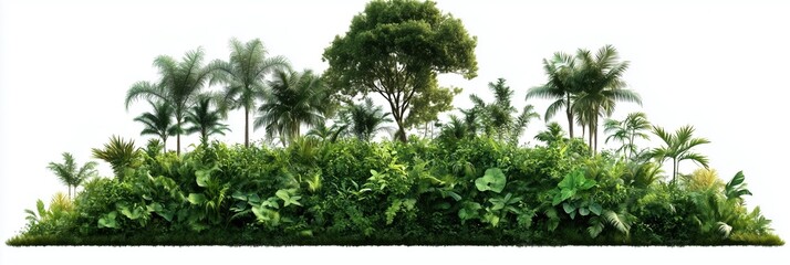 3D Rendering of a Green Jungle Hill with Dense Vegetation and a Tree at the Top, Set Against a White Background, Featuring Hyper-Realistic Detail.