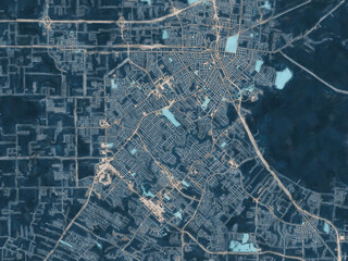Painterly Style City Map of Lafayette Louisiana, USA in a Blue Color Scheme.