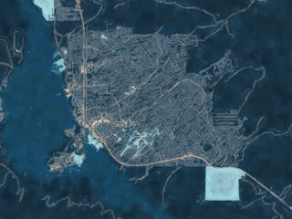 Painterly Style City Map of Lake Havasu City  Arizona, USA in a Blue Color Scheme.