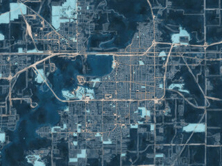 Painterly Style City Map of Lake Charles Louisiana, USA in a Blue Color Scheme.