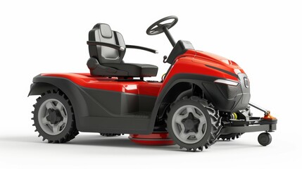 Red Riding Lawn Mower with Bagger Attachment Isolated