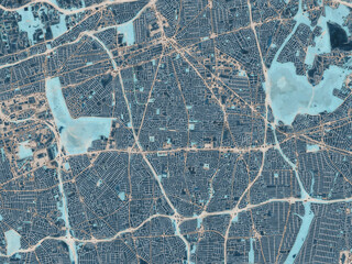 Painterly Style City Map of Levittown  New York, USA in a Blue Color Scheme.