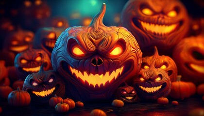 Fototapeta premium halloween day eyes of jack o lanterns trick or treating samhain all hallows eve all saints eve all hallowe en spooky horror ghost demon background october 31