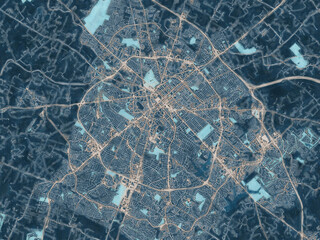 Painterly Style City Map of Lexington Kentucky, USA in a Blue Color Scheme.