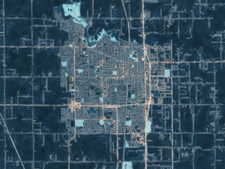 Painterly Style City Map of Lodi  California, USA in a Blue Color Scheme.