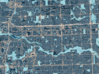 Painterly Style City Map of Livonia  Michigan, USA in a Blue Color Scheme.