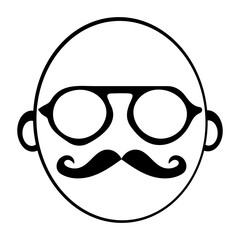Mustachioed face icon illustration, Vintage mustache with glasses, Minimalist Icon of a Distinguished Mustache Gentleman. Eps 10