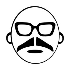 Mustachioed face icon illustration, Vintage mustache with glasses, Minimalist Icon of a Distinguished Mustache Gentleman. Eps 10
