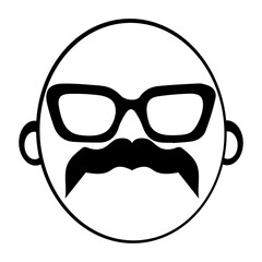 Mustachioed face icon illustration, Vintage mustache with glasses, Minimalist Icon of a Distinguished Mustache Gentleman. Eps 10