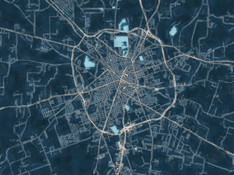 Painterly Style City Map of Lufkin Texas, USA in a Blue Color Scheme.
