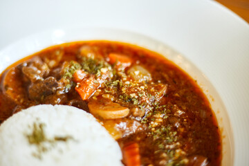 Beef casserole, with herbs and vegetables