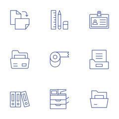 Office icons set. Thin Line style, editable stroke. folder, file, scotch tape, id card, printer, folders, stationary