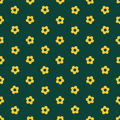 Yellow floral seamless pattern in simple flat style on green background