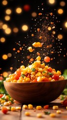 Naklejka premium Colorful and tangy corn chaat with grilled corn kernels tossed with spices and lemon juice