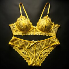 yellow lustful lace lingerie set on black background