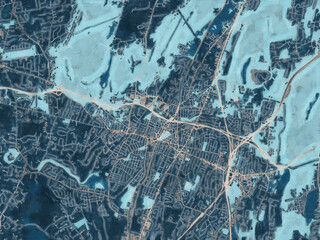 Painterly Style City Map of Meriden  Connecticut, USA in a Blue Color Scheme.