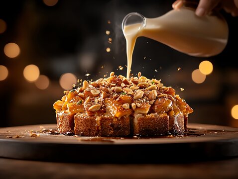 Creamy and indulgent shahi tukda bread pudding topped with thickened milk and nuts