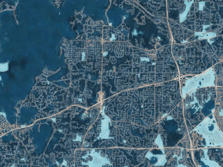 Painterly Style City Map of Minnetonka  Minnesota, USA in a Blue Color Scheme.