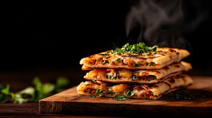 Crispy aloo paratha flatbread stuffed with spiced mashed potatoes, served with cool yogurt
