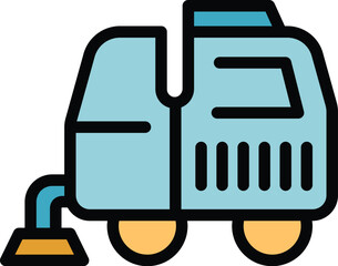 Cleaning machine sucking up garbage and dirt from the street with its suction pipe